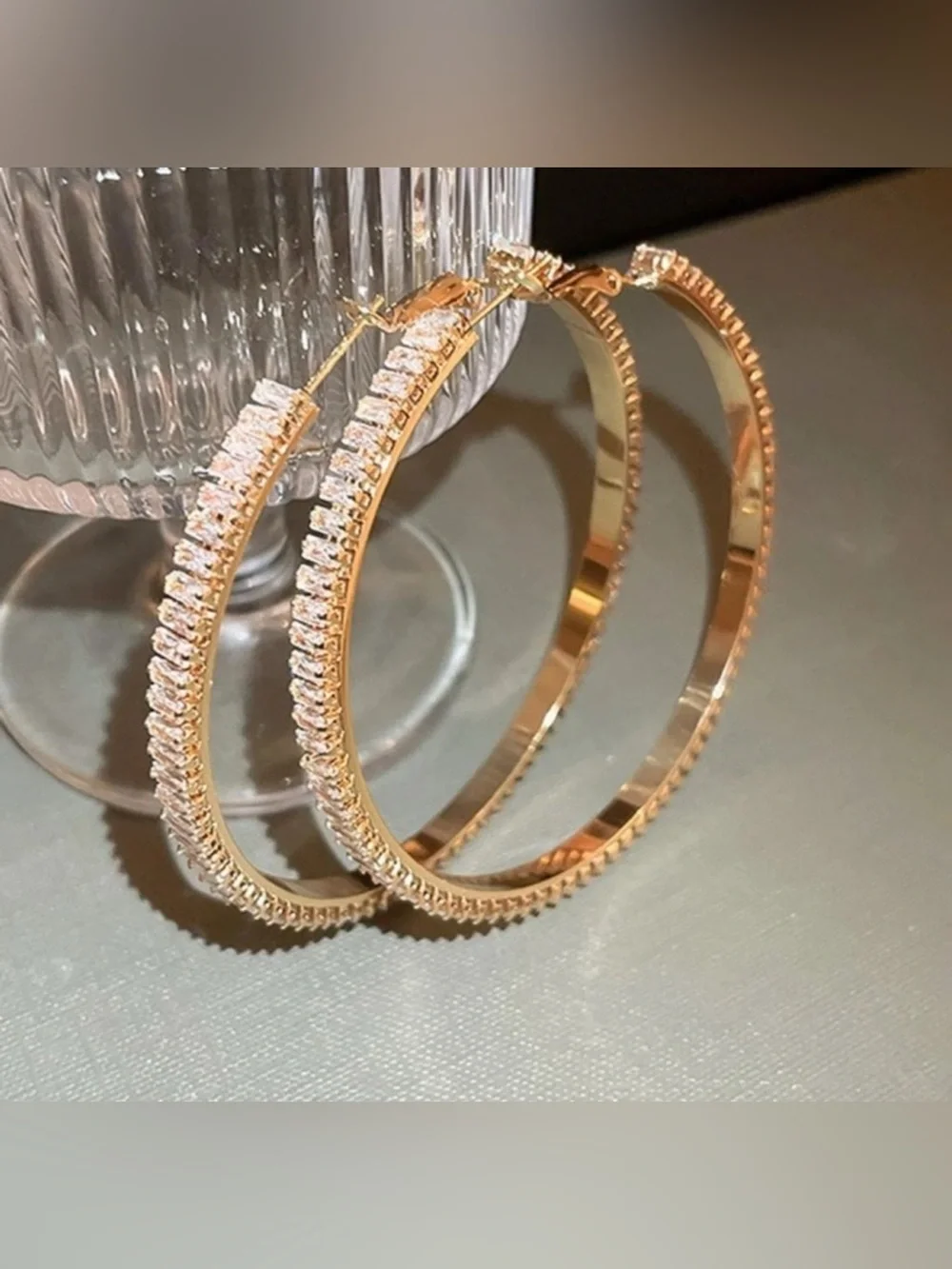 Gold Plated Stainless Steel Cubic Zirconia Hoop Earrings